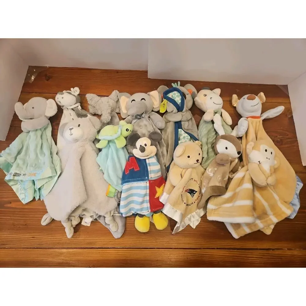 Assorted Brand Lovey Security Blanket Lot Plush Various Sizes Neutral Boy 13 Pcs
